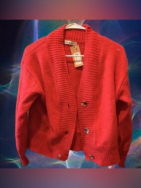 Classic Red Shawl-Collar Button Cardigan